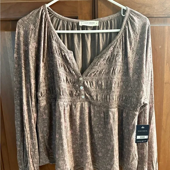 Lucky Brand new boho style Floral brown and Mauve Top - Picture 3 of 16